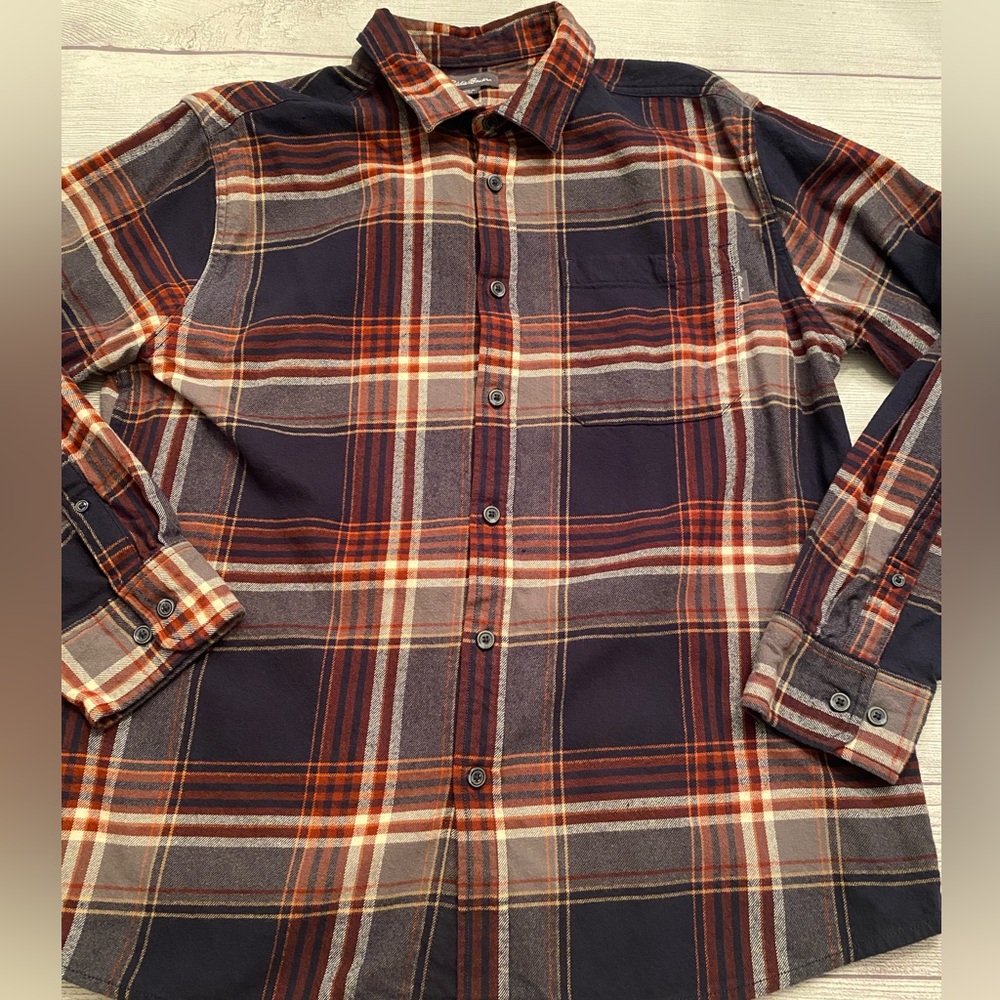 Men's Plaid Shirt - Navy and Burgundy/Brown